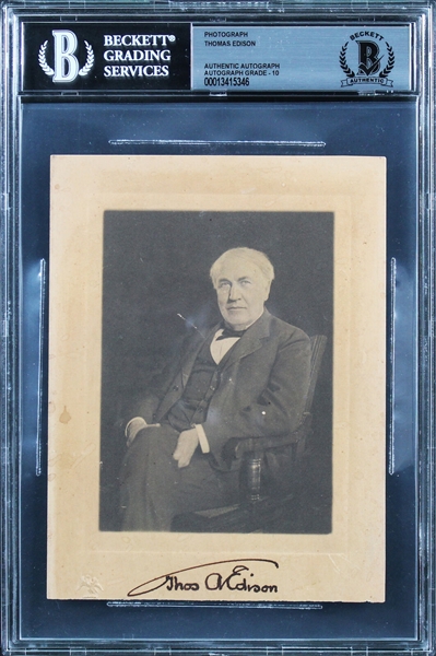 Thomas Edison Beautiful Signed 4.5" x 5" Cabinet Photo with GEM MINT 10 Autograph (Beckett/BAS Encapsulated)