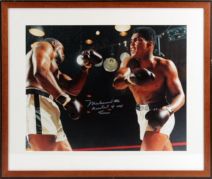 Muhammad Ali Superb Signed 16" x 20" Color Photo with "Greatest of All Time" Inscription in Framed Display (PSA/DNA LOA)