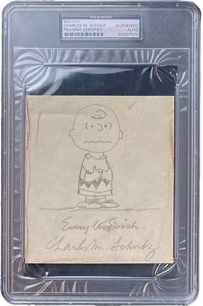 Charles M. Schulz Signed & Hand Drawn ULTRA-Detailed Charlie Brown Sketch! (PSA/DNA Encapsulated)