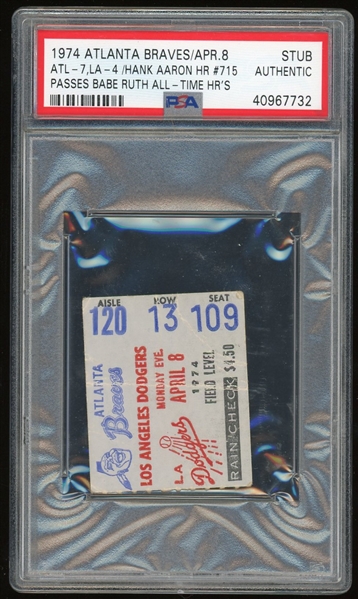 1974 Braves Ticket Stub :: Hank Aaron HR #715 Passing Babe Ruths All-Time HRs! (PSA/DNA)