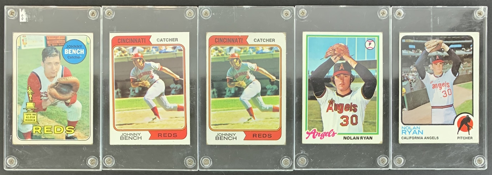 Lot of 5 Johnny Bench & Nolan Ryan Topps TC w/ 69 All-Star Johnny Bench Rookie! (Encapsulated)