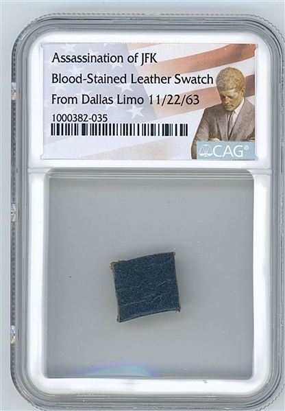 JFK Assassination Blood-Stained Leather Swatch From Dallas Limo (CAG Encapsulated) 