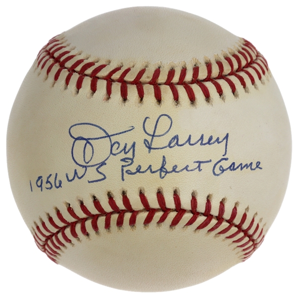 Don Larsen Signed OAL Baseball Inscribed "1956 WS Perfect Game" (JSA Authentication)