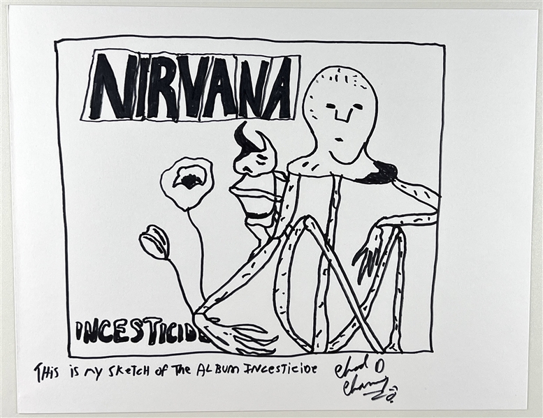 Nirvana: Chad Channing Original Hand-Drawn & Signed “Incesticide” 14” x 11”Sketch (Third Party Guaranteed) 