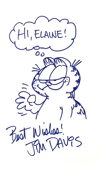 Garfield: Jim Davis Hand Drawn & Signed Garfield Sketch on 7" x 11" Board (Beckett/BAS)
