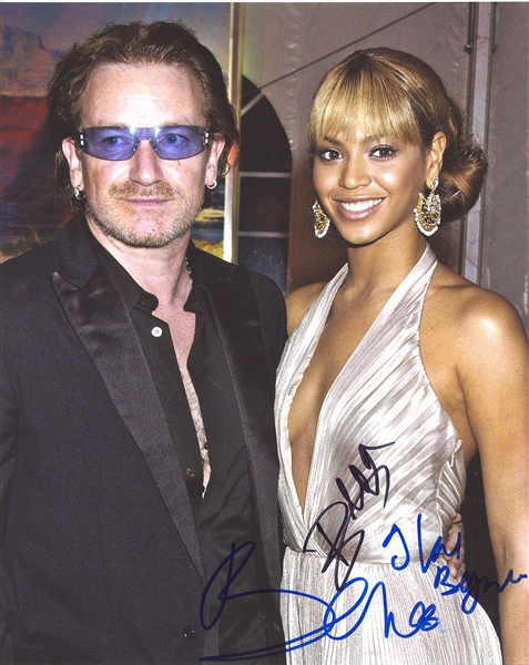 U2: Bono & Beyonce In-Person Dual-Signed 8” x 10” Photo w/ “I Love Beyonce” Addition (Third Party Guaranteed)