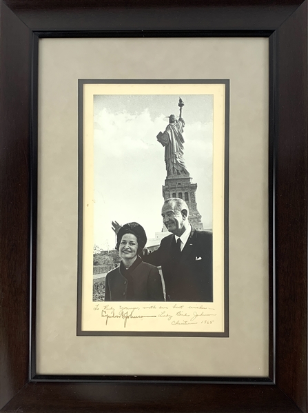 President Lyndon Johnson & Lady Bird Johnson Dual Signed & Inscribed Photo in Framed Display (PSA/DNA ALOA)(Third Party Guaranteed)