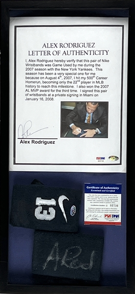 Alex Rodriquez 2007 Game-Used & Signed Nike Wrist Bands w/ A-Rod LOA & Signing Photo (PSA Authentication) 
