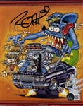 Rat Fink: Artist Ed "Big Daddy" Roth Signed 6.5" x 8.25" Mopar Man Promo Print with Toy Car (Beckett/BAS)