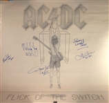 AC/DC Group Signed 24" X 24" Flick of the Switch Poster w/ Angus, Malcolm, & More! (5 Sigs)(ACOA)