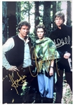 Star Wars Return of the Jedi: Harrison Ford, Carrie Fisher & Mark Hamill In-Person Signed 10" x 14" Color Photo (Beckett/BAS LOA)