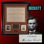 Abraham Lincoln Desirable Signed Four Language Ships Papers in Custom Framed Display (Beckett/BAS LOA)