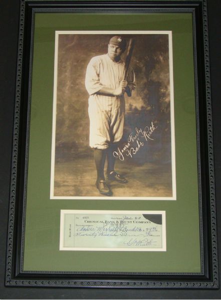 Babe Ruth Handwritten & Signed Bank Check in Custom Framed Display (PSA/DNA)