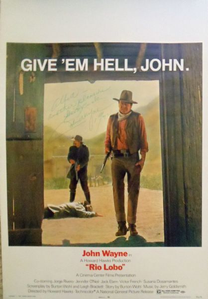 John Wayne Ultra Rare Signed & inscribed 14" x 22" Window Card for "Rio Lobo" (JSA)