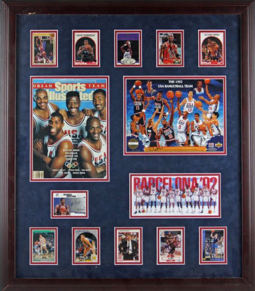 1992 USA Dream Team Signed Custom Basketball Card Display (PSA/DNA)