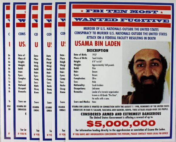 (Osama Bin Laden) Original 8.5" x 11" FBI Issued Wanted Posters (10)
