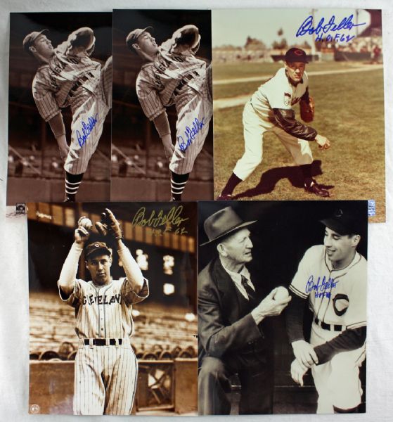 Bob Feller: Lot of Five (5) Signed 8" x 10" Photos w/Inscriptions