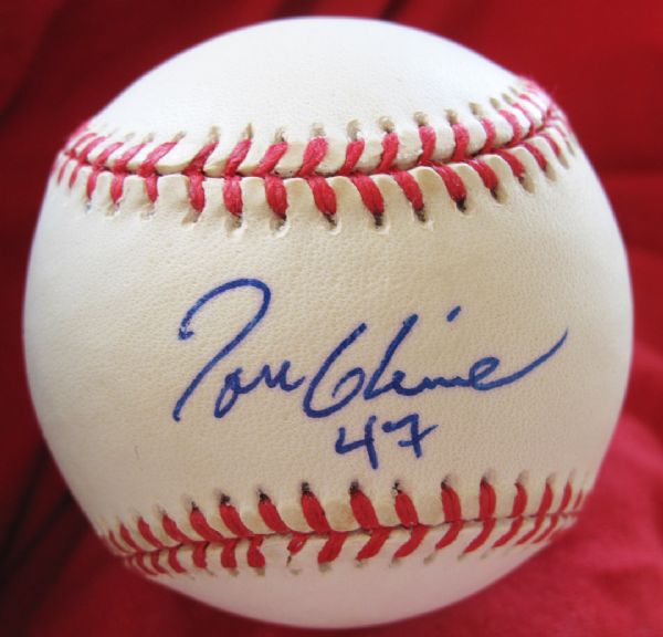 Tom Glavine Signed ONL Baseball w/"#47" Insc.