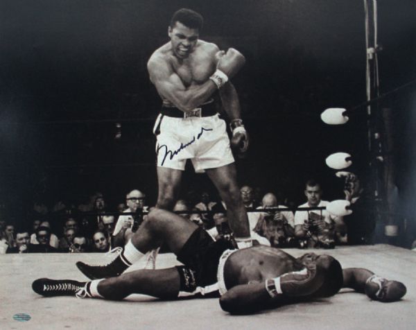 Muhammad Ali Signed 16" x 20" B&W Photo (Liston KO) (Steiner Hologram)