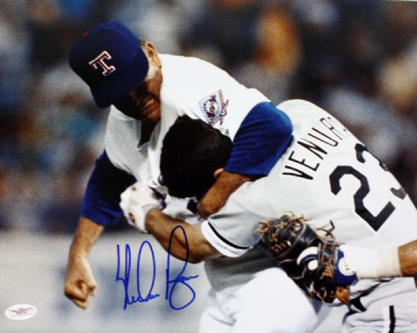 Nolan Ryan Signed 11" x 14" Color "Fight" Photo