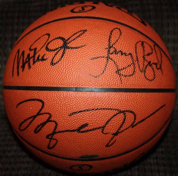 Michael Jordan, Magic Johnson & Larry Bird Rare Signed Spalding NBA Leather Game Model Basketball (UDA)