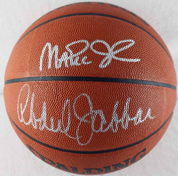 Magic Johnson & Kareem Abdul-Jabbar Signed Spalding Leather NBA Basketball