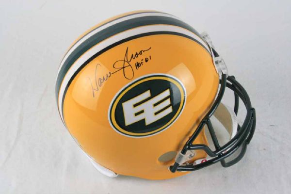 Warren Moon Signed Edmonton Eskimos CFL Full Size Helmet w/"HOF 01" Insc. (JSA)