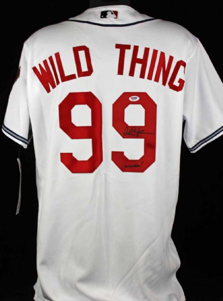 Charlie Sheen Signed Indians "Wild Thing" Baseball Jersey w/"Winning!" Inscription (PSA/DNA)