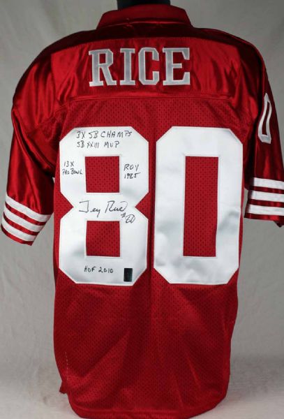 Jerry Rice Signed Mitchell & Ness 49ers Throwback Jersey w/5 Inscriptions! (Rice Holo)