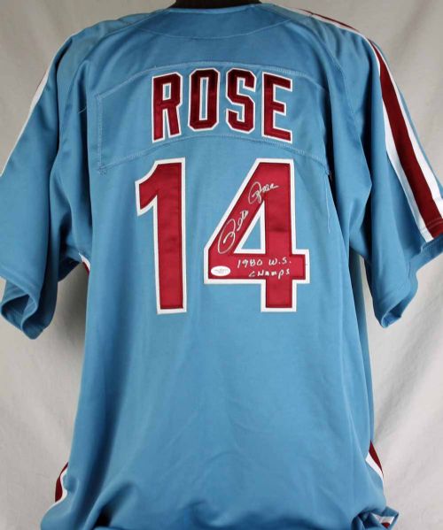 Pete Rose Signed Philadelphia Phillies Jersey w/"1980 W.S. Champs" Insc. (JSA)