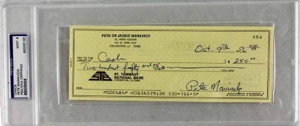 Lot Detail - Pete Maravich Signed Personal Bank Check - PSA Graded MINT 9!