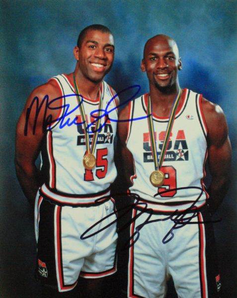 Michael Jordan & Magic Johnson Dual Signed 8" x 10" Color Photo