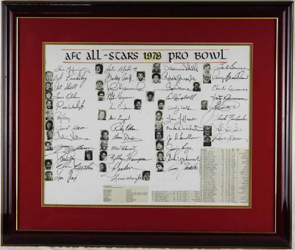1978 AFC All-Stars (Pro Bowl) Team-Signed Presentation Display (w/43 incl. Bradshaw, Lyle Alzado, Mike Webster, Lambert, Largent)(PSA/DNA)