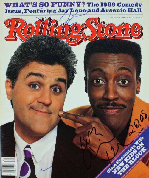 Jay Leno & Arsenio Hall Signed 1989 Rolling Stone Magazine