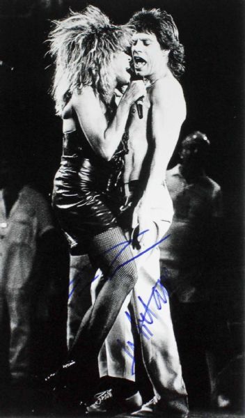 Mick Jagger & Tina Turner Dual Signed 11" x 17" B&W Photo