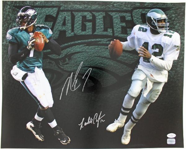 Eagles QBs: Michael Vick & Randall Cunningham Dual Signed 16" x 20" Color Photo