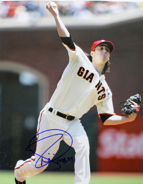 Tim Lincecum Signed 11" x 14" Color Photo w/"Cy 08, 09" Inscription