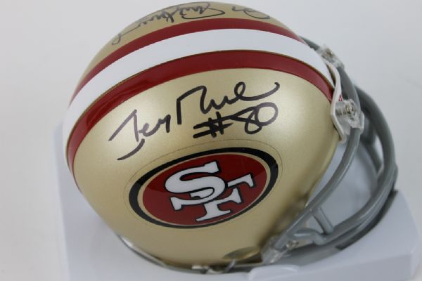 49ers Greats: Montana, Young & Rice Signed Mini Helmet