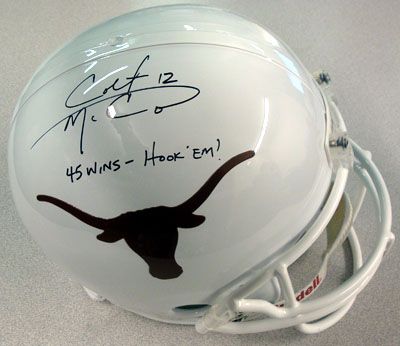 Colt McCoy Limited Edition Signed Texas Full Sized Helmet with "45 Wins - Hookem!" Insc. (UDA)