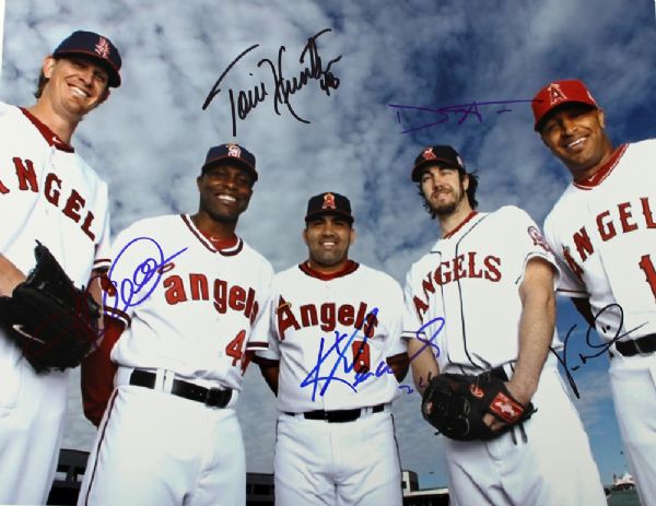 Angels Stars Multi Signed 11" x 14" Color Photo w/Weaver, Hunter, Morales, Haren & Wells