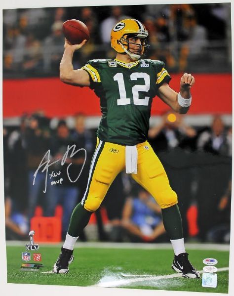 Aaron Rodgers Signed 16" x 20" Color Photo with "XLV MVP" Inscription (JSA & PSA/DNA)