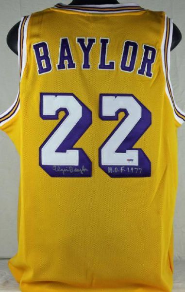 Elgin Baylor Signed Lakers Jersey with "HOF 1977" Inscription (PSA/DNA)