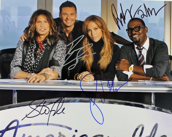 American Idol Cast Signed 11" x 14" Color Photo w/Seacrest, Tyler, Lopez & Jackson