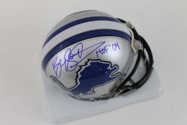 Barry Sanders Signed Lions Mini Helmet with "HOF 04" Inscription