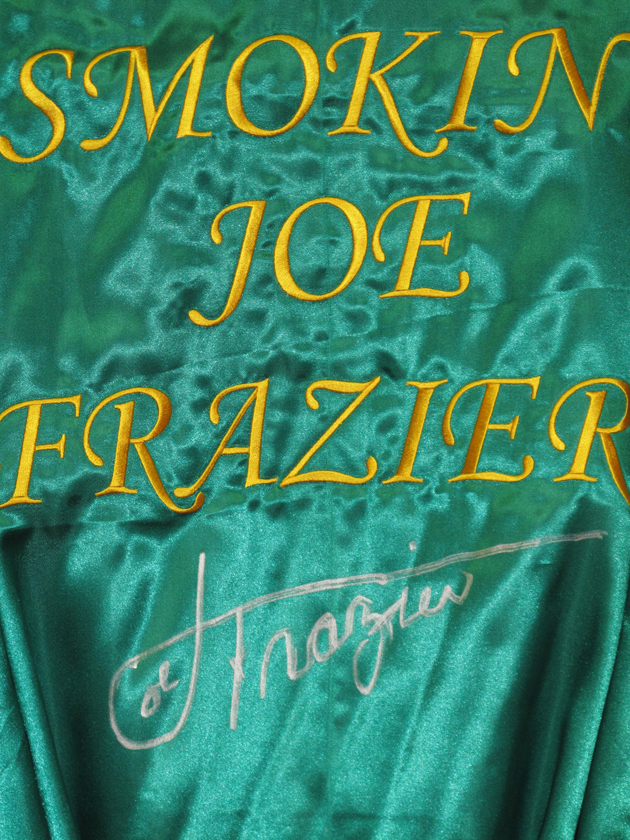 Lot Detail - Joe Frazier Signed Personal Model Silk Boxing Robe with  Signing Photo (ASI)