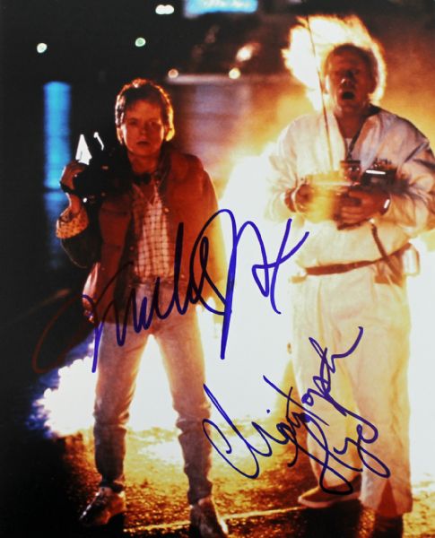 Michael J. Fox & Christopher Lloyd Signed 8" x 10" Color Photo from "Back to the Future"