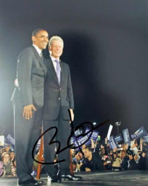 President Barack Obama Signed 8" x 10" Color Photo with Bill Clinton