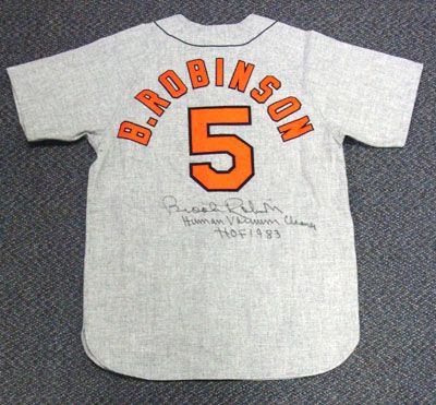 Brooks Robinson Signed Mitchell & Ness Orioles Vintage Jerset with "Human Vacuum Cleaner - HOF 1983" Insc. (PSA/DNA)