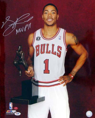 Derrick Rose Signed 16" x 20" Color Photo with "MVP 11" Inscription (PSA/DNA)