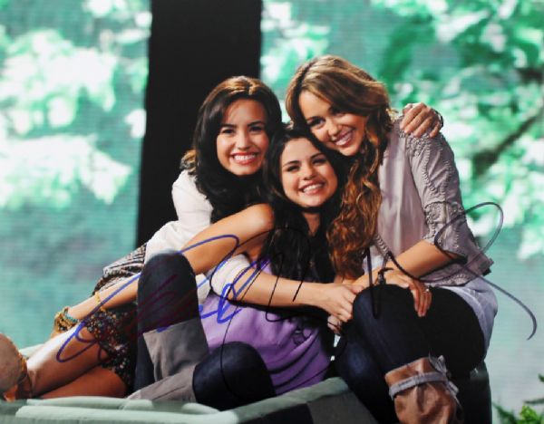 Teen Stars: Miley Cyrus, Demi Lovato & Selena Gomez Signed 8" x 10" Color Photo